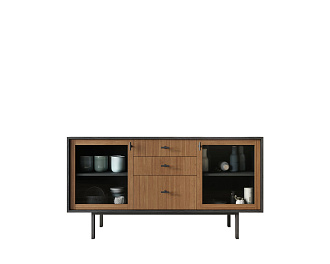 Комод две стеклянные дверки и три ящика "Emerson" арт EM14