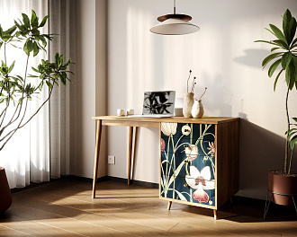 Стол рабочий "Berber" принт 35 с одной тумбой арт BB31/Print_35